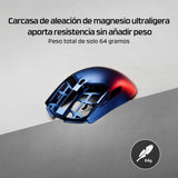 HyperX Pulsefire Haste 2 S - Ratón Gaming inalámbrico, Carcasa de magnesio, Ultra-Ligero 64g, batería 120h, Glass Skates, Sensor 26K, Color Azul