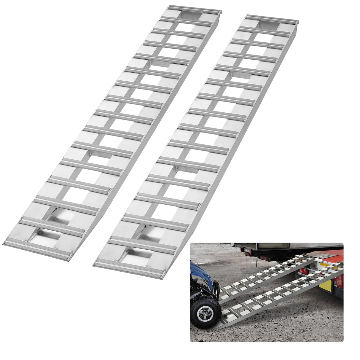 VEVOR Rampa de Carga de Aluminio 2 Piezas 240 x 38 cm Rampa de Acceso Capacidad de Carga de 2721,6 kg Ligera y Portátil para Motocicleta Todoterreno, Remolque, ATV, UTV, Tractor, Cortacésped