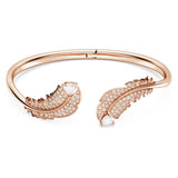 Swarovski Brazalete Nice, con Motivo de Plumas, Pavé Blanco, Baño Tono Oro Rosa, M