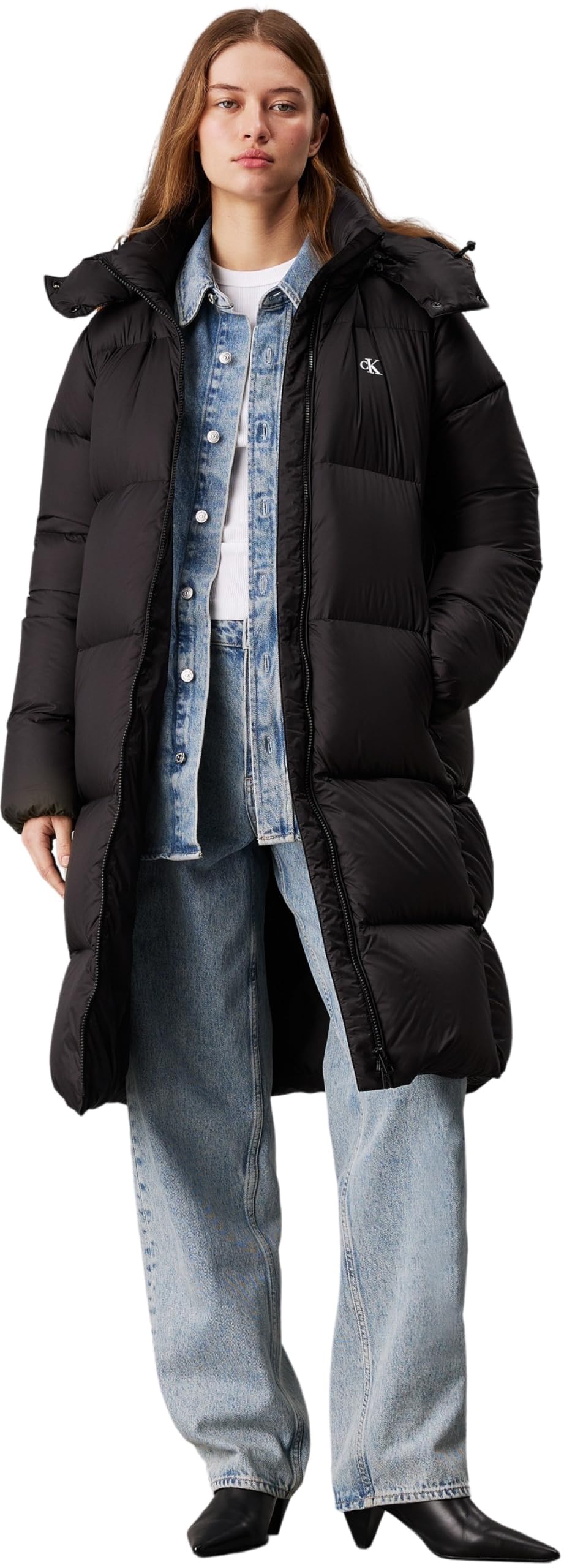 Calvin Klein Abrigo Mujer Down Long Puffer impermeable, Negro (Ck Black), XL