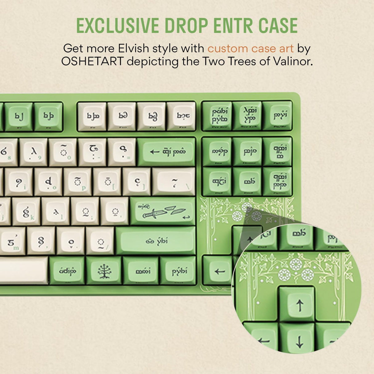 Drop + Teclado mecánico Elvish TKL de The Lord of The Rings™, Teclas de Perfil MT3 con Teclas Accent, interruptores táctiles Holy Panda X, Teclas PBT Dye-Sub, retroiluminación LED, Verde