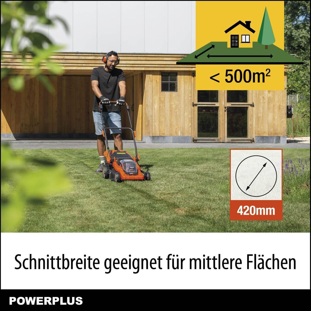 POWDPG75610-40V Power - Cortacésped con batería de doble potencia (420 mm de diámetro, sin batería ni cargador, con soporte de césped y descarga trasera)