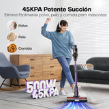 AROEVE 500W/45KPA/60min Aspiradora Escoba sin Cable con Pantalla LED, Modo Auto, Filtro 7 Etapas, Motor Brushless y Cepillo V para Suelos, Pelos, Alfombras, 500 W, 1 Liter, Morado