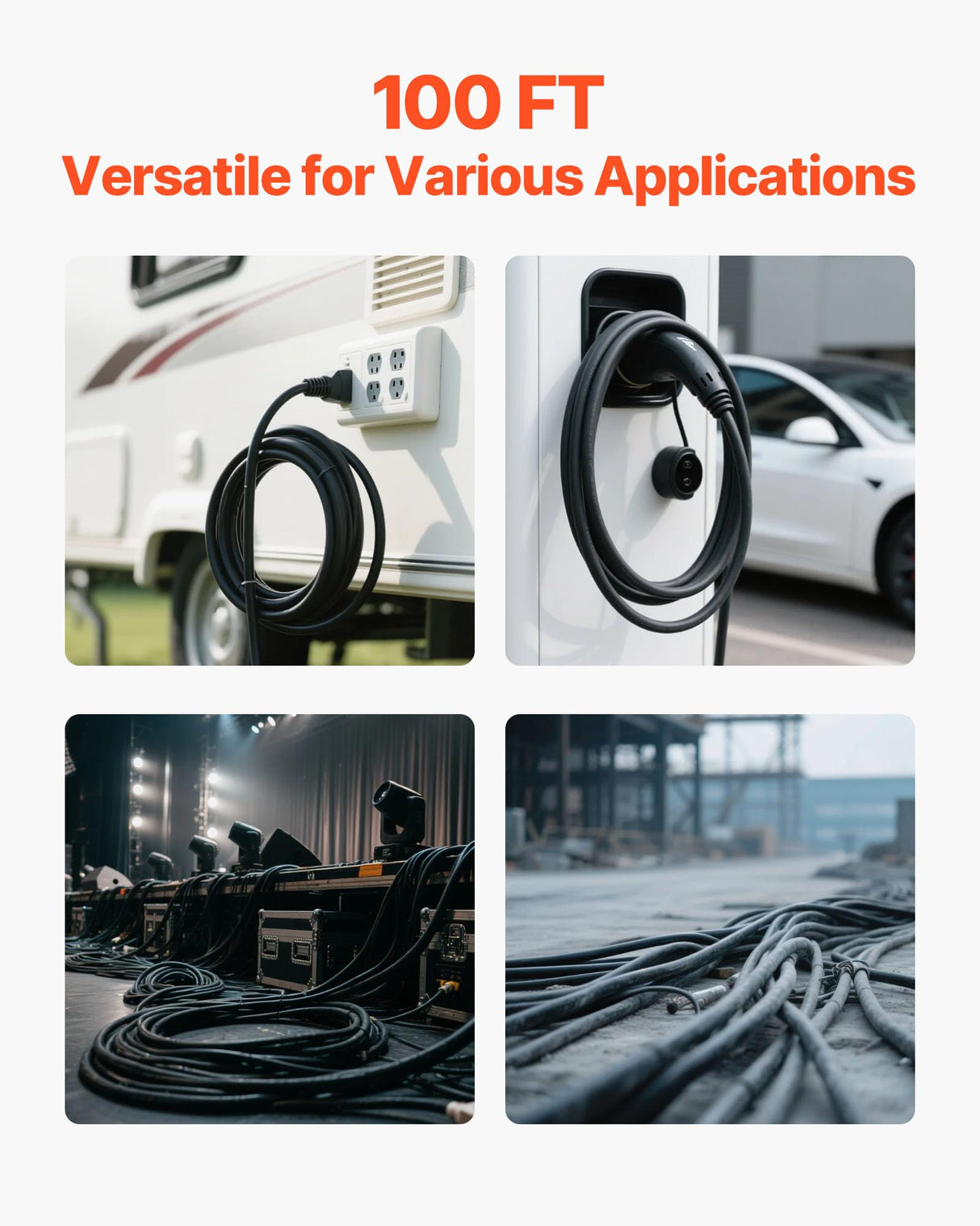 VEVOR SOOW - Cable de alimentación (10 AWG 3 conductores, extensión eléctrica resistente, 600 V, longitud 30,48 m, funda de goma CPE, conductor de alambre fino cobre, cable eléctrico para necesidades