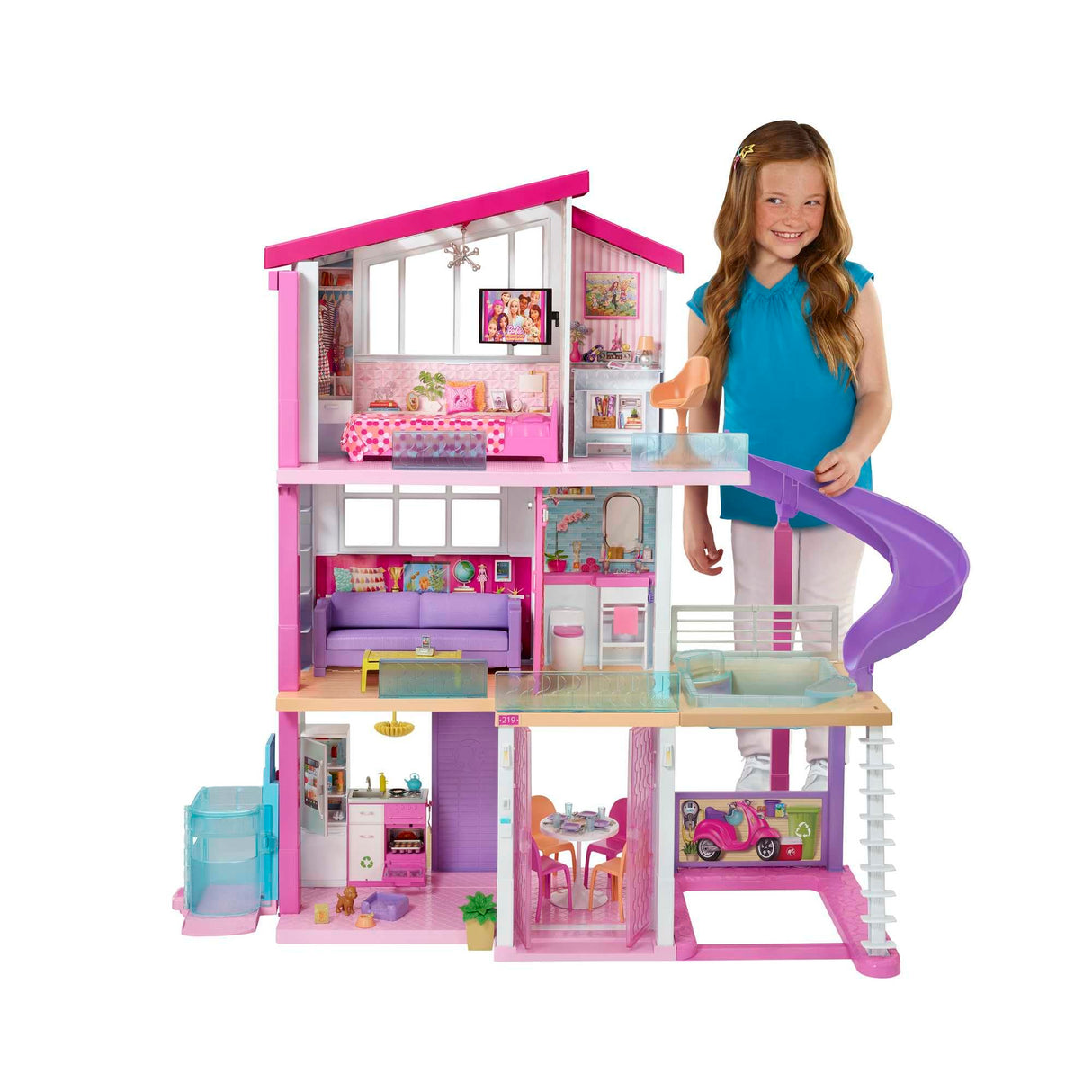 Barbie Dreamhouse Casa de Muñecas - La casa de Sus Sueños , 3 Pisos y 8 Habitaciones - Ascensor - Luz y Sonido - 70 Accesorios Regalo para Niños de 3-7 Años, GNH53
