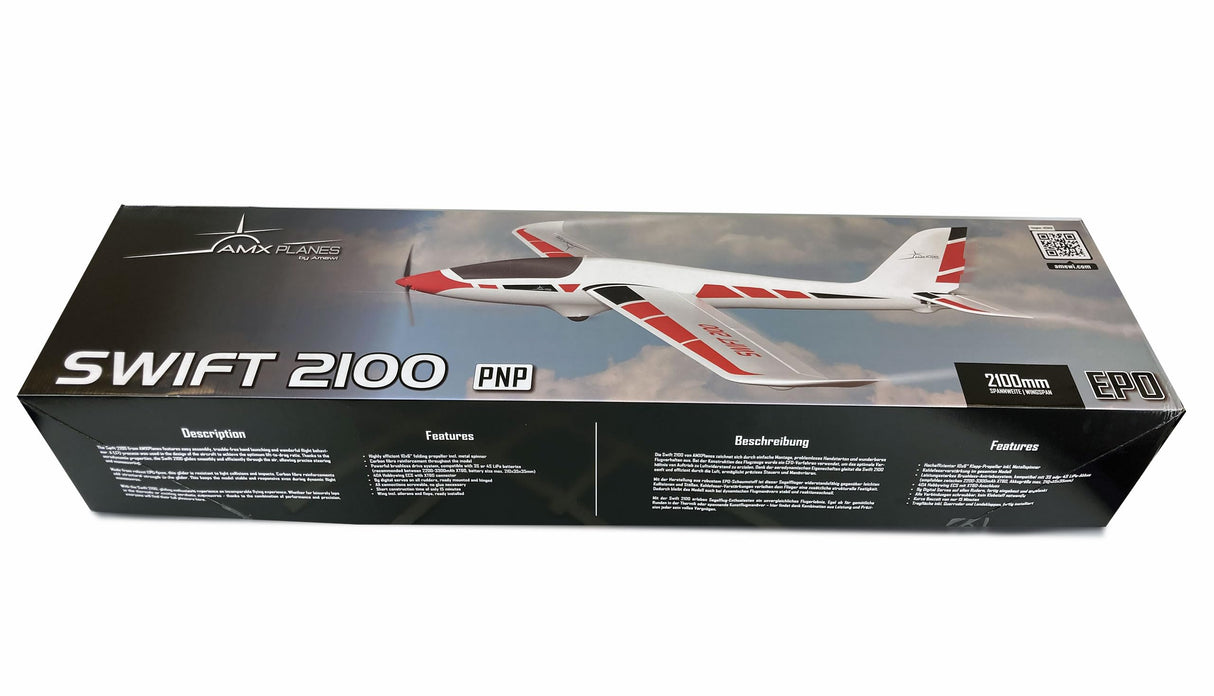 Amewi AMXPlanes Swift 2100 Motovelero EPO PNP, Blanco-Rojo