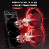 Pyle sistema de altavoces, PA, 600W, Bluetooth, Portatil, Recargable, Interiores, Exteriores, Subwoofer de 8”, Tweeter de 1”, función de grabación, micrófono, luces de fiesta, Radio USB/SD, Negro