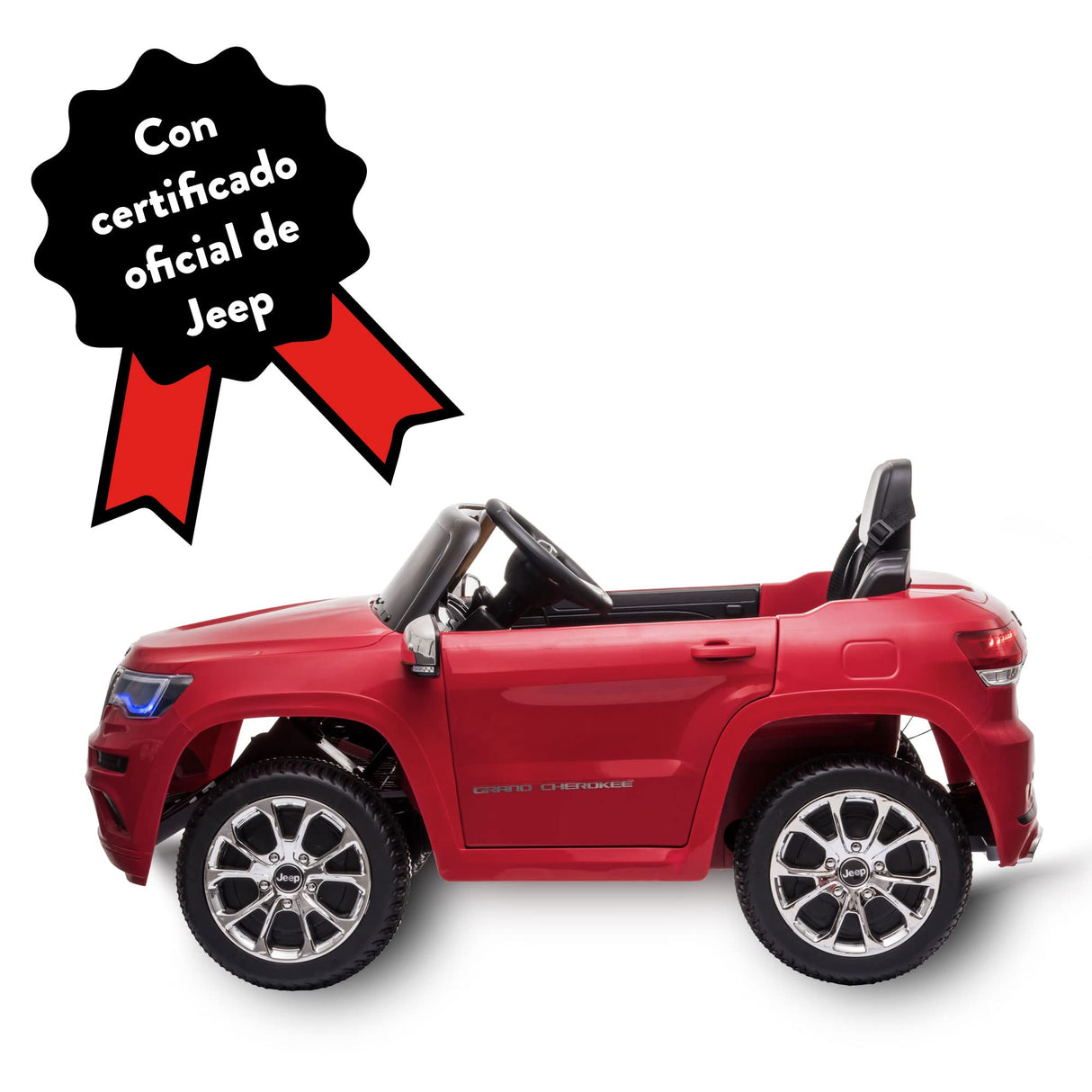 FEBER Jeep Cherokee Rojo 12V, Coche eléctrico, 1 Plaza, radiocontrol: Faros con luz, 2 Marchas, Acelerador y Freno eléctrico, de 3 a 8 años, Famosa (800013450)