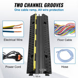 VEVOR Rampa de Protección de Cable 3 Piezas 2 Vías Canaleta Pasacables de Suelo 3 x 3 cm Protector de Cables de Caucho y PVC Capacidad de Carga 5443 kg Cubiertas de Suelo para Cables Negro y Amarillo