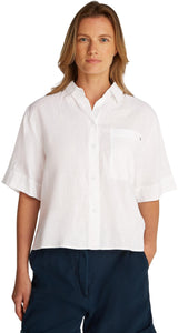 Tommy Hilfiger Camisa Mujer Linen Relaxed de manga corta, Blanco (Th Optic White), 44
