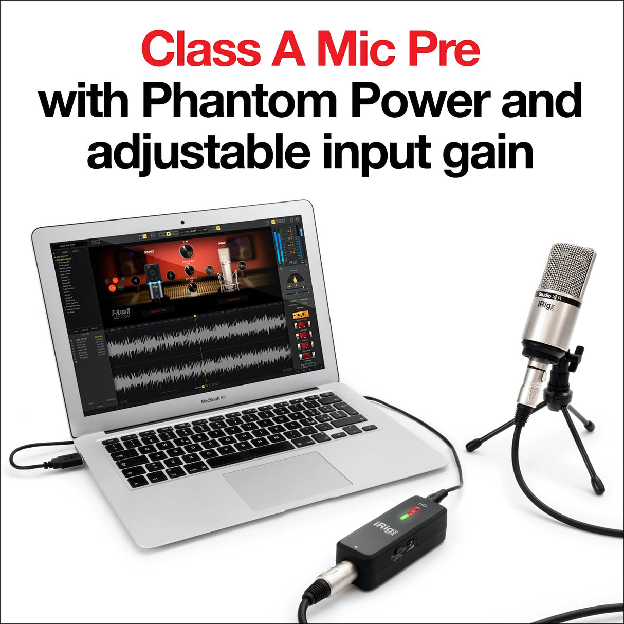 IK Multimedia Irig Pre HD - Interfaz Digital de Micrófono de Alta Definición con Preamplificador de Calidad de Estudio, Negro