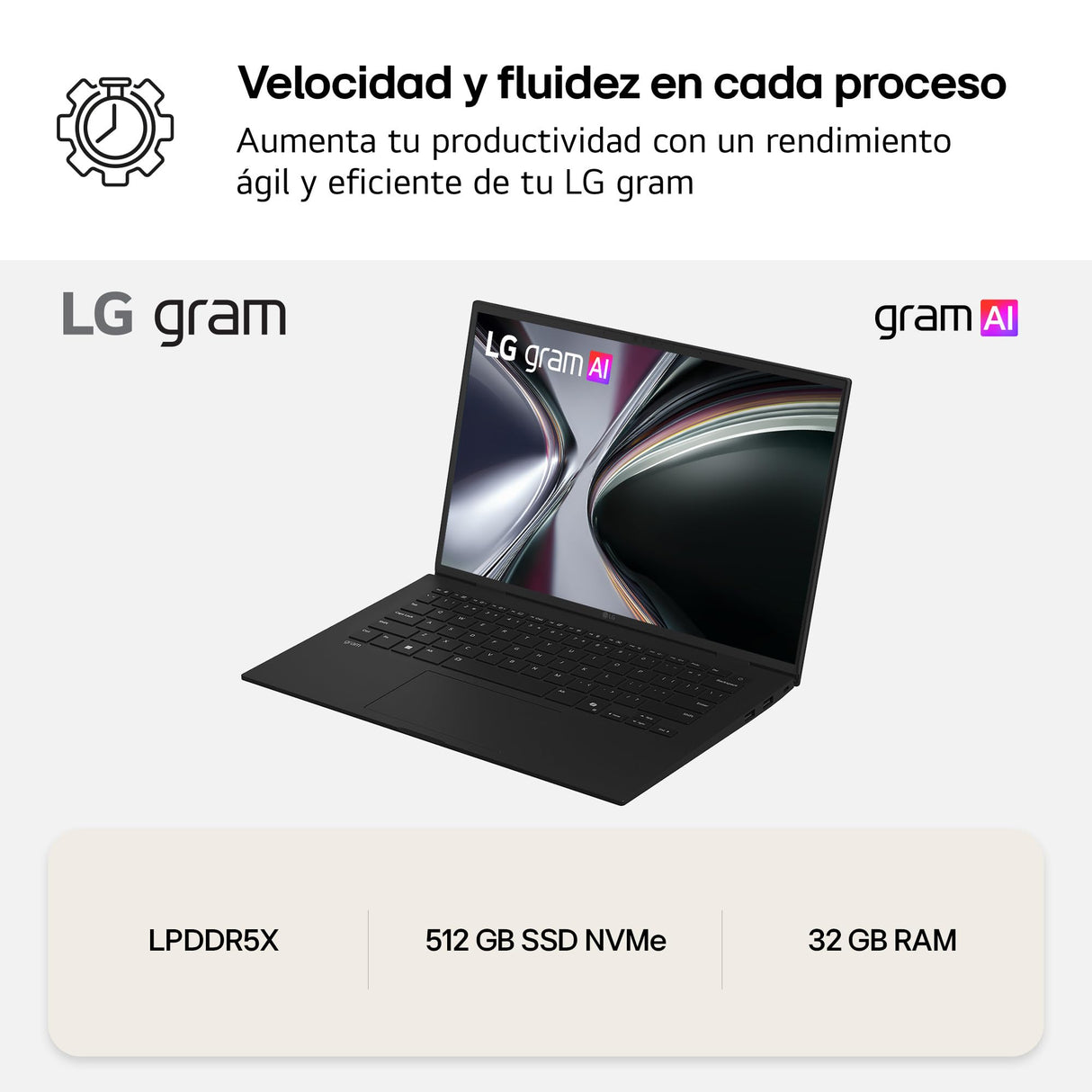LG gram 17ZD90TL-G.AX85BN - Ordenador Portátil Ultraligero de 17" Intel Core Ultra 7 258V, 32 GB RAM, 512 GB SSD, IPS Antirreflejo, 1389g, 24.5h, FreeOS, Teclado QWERTY Español, Negro Carbón