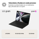 LG gram 17ZD90TL-G.AX85BN - Ordenador Portátil Ultraligero de 17" Intel Core Ultra 7 258V, 32 GB RAM, 512 GB SSD, IPS Antirreflejo, 1389g, 24.5h, FreeOS, Teclado QWERTY Español, Negro Carbón