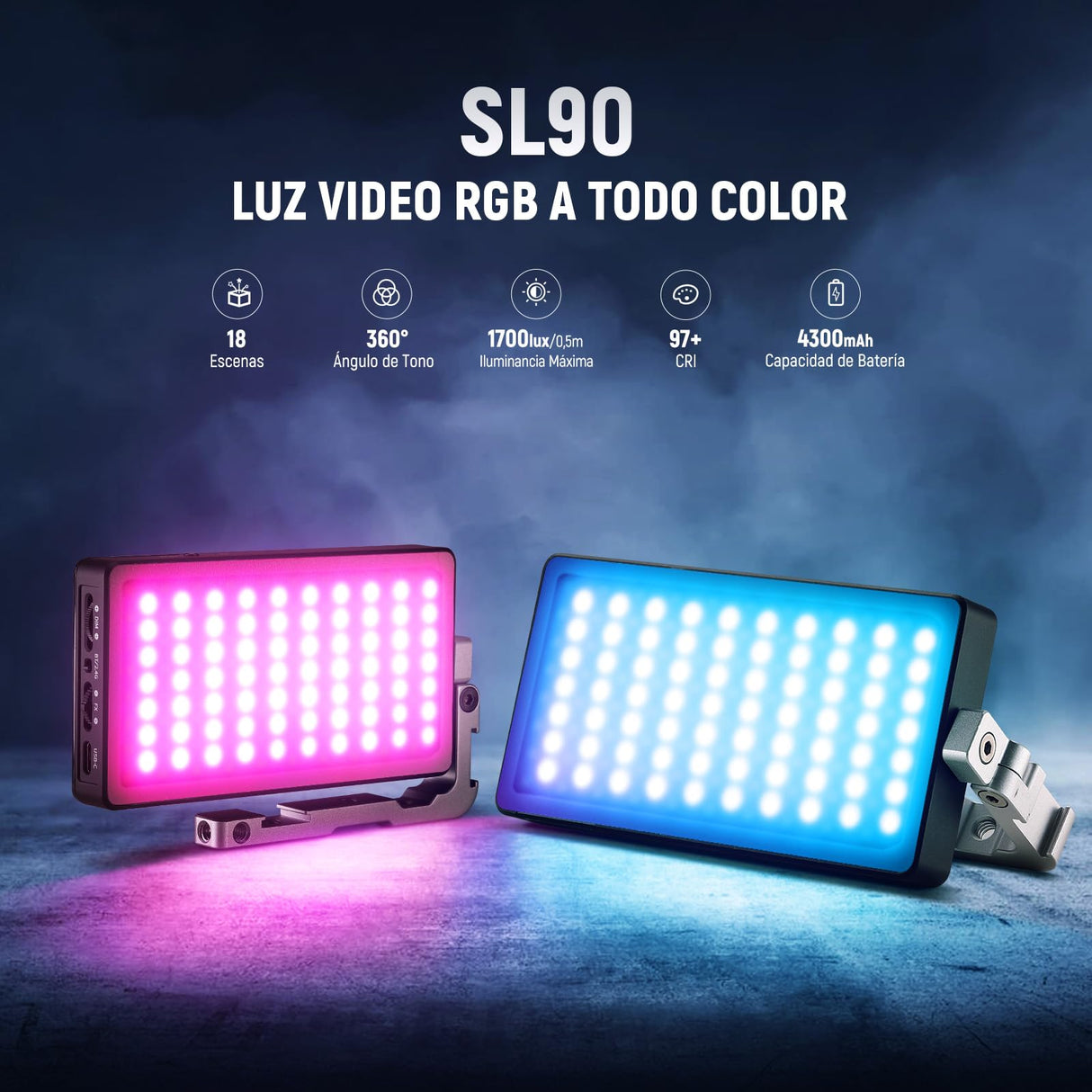 NEEWER - Lámpara de vídeo RGB de 12 W, Panel LED para Streaming, Selfie, 2500 K-10000 K CRI97+, Control App/2.4 G, batería 4300 mAh, Soporte de Escritorio para Vlogging, grabación de vídeo, Podcast