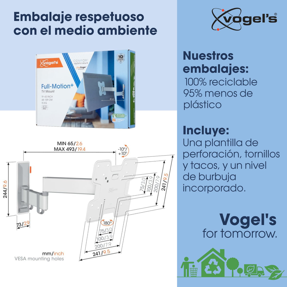Vogel's TVM 3245 Soporte TV Giratorio para televisores de Entre 19 a 43 Pulgadas, Máx 15 kg, Gira hasta 180º, Inclinable hasta 20º, Soporte para TV máx. VESA 200x200, Compatibilidad Universal