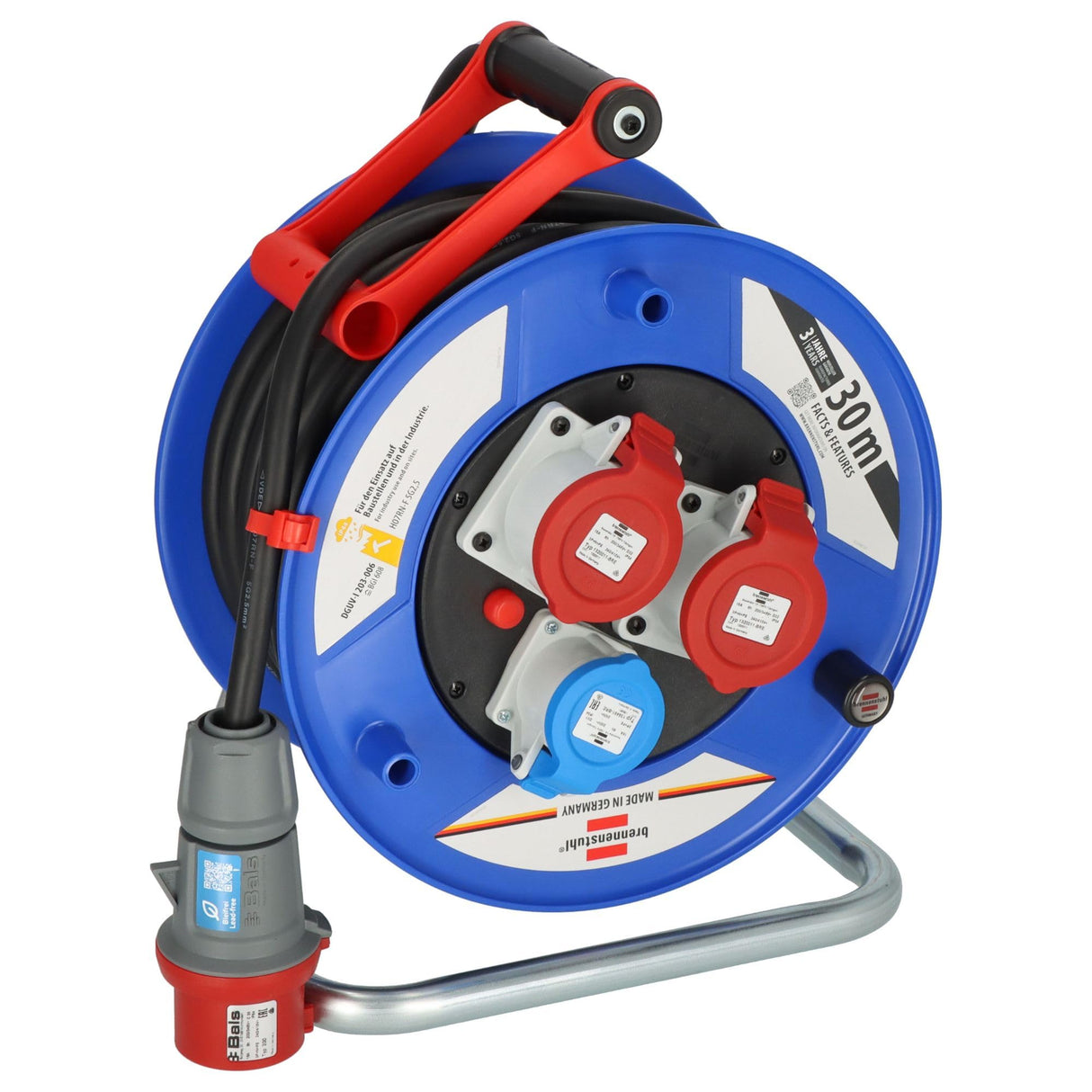 Brennenstuhl Enrollacables de obra industrial Garant CEE IP44 (30m de cable en negro, plástico especial, uso en obras y uso permanente en exteriores, fabricado en alemania)