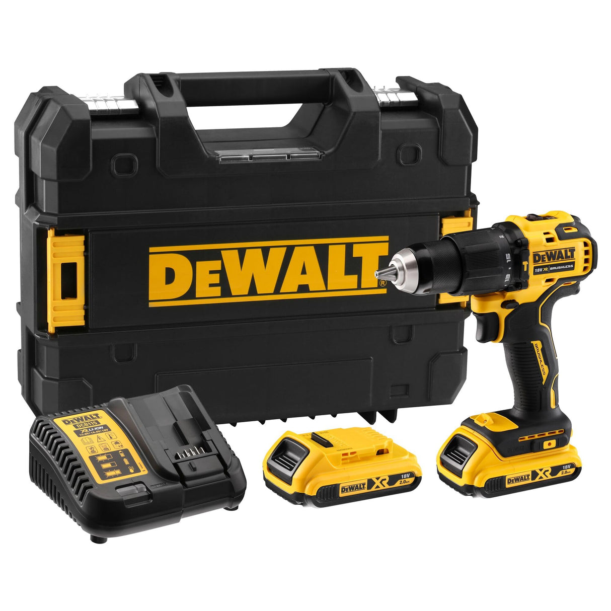 DEWALT DCD709D2T-QW - Taladro Percutor sin escobillas XR 18V, 2 Baterías Li-Ion 2 Ah y Cargador Multi-voltaje XR