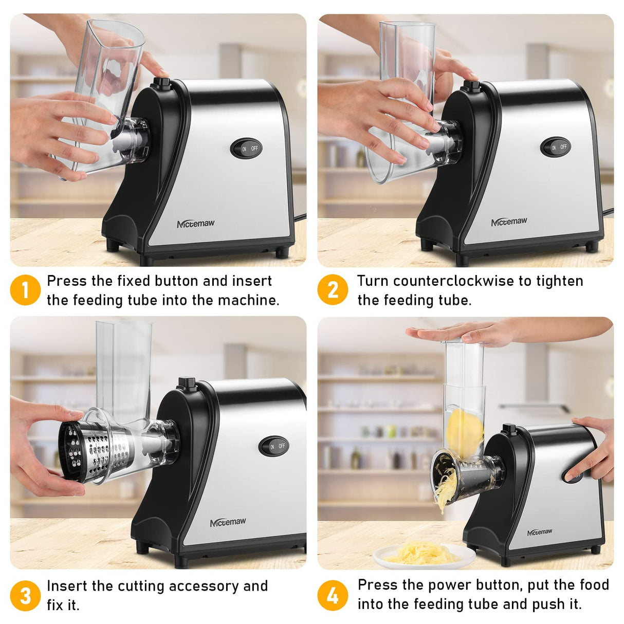 Meykey Cortador Eléctrico de Frutas y Verduras de Acero Inoxidable, 250 W, 5 Cuchillas Cónicas