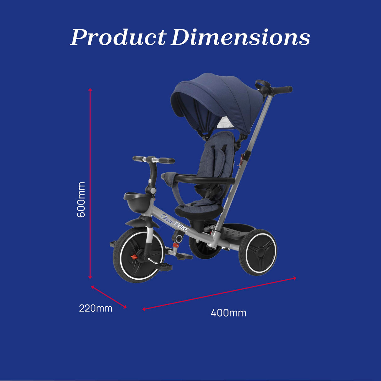 Chicco, 4in1 Trike Triciclo con Estructura de Metal, Ruedas Goma EVA, Cinturón de 4 Puntos, Manillar Telescópico y Capota Desmontable, Cochecito con Asiento Reversible, Cesta, Juguete 6 Meses - 5 Años