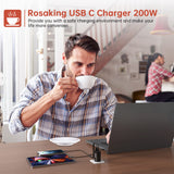 Rosaking Cargador USB C 200W,Cargador Rápido GAN III Tech,4 Puertos Cargador Rapido USB C para MacBook Air,Cargador Compatible con Samsung Galaxy Book