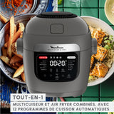 Moulinex Multicook & Fry - Robot de cocina con freidora de aire incorporada, 12 programas, cocción en 2 niveles, función de programación, 6 L de capacidad, gris hipopótamo MZ730BF0