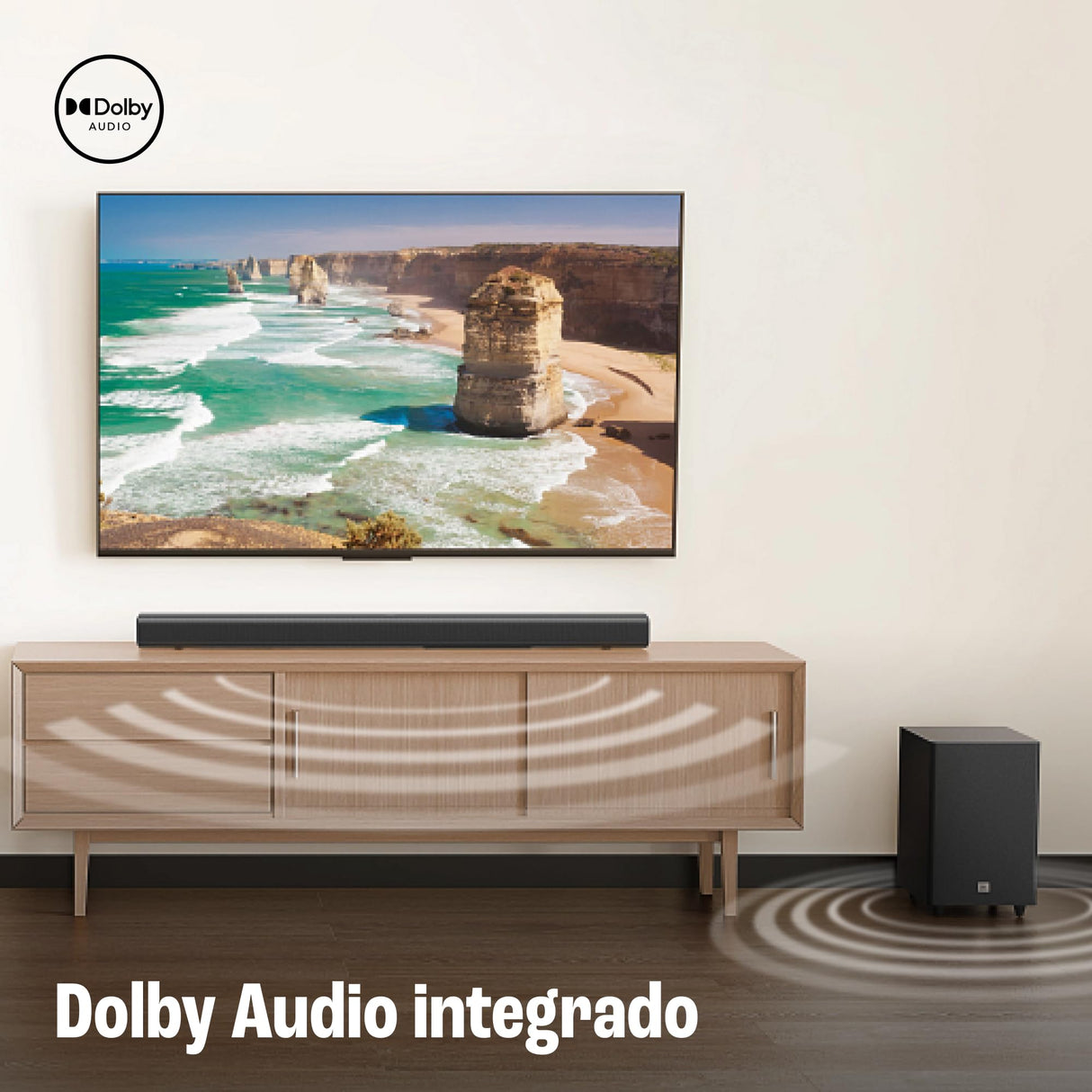 JBL Cinema SB 550 Barra de Sonido de 3.1 canales con subwoofer de 130 cm incorporado para graves profundos y 250 vatios de potente Dolby Audio para una experiencia auditiva de calidad, negro
