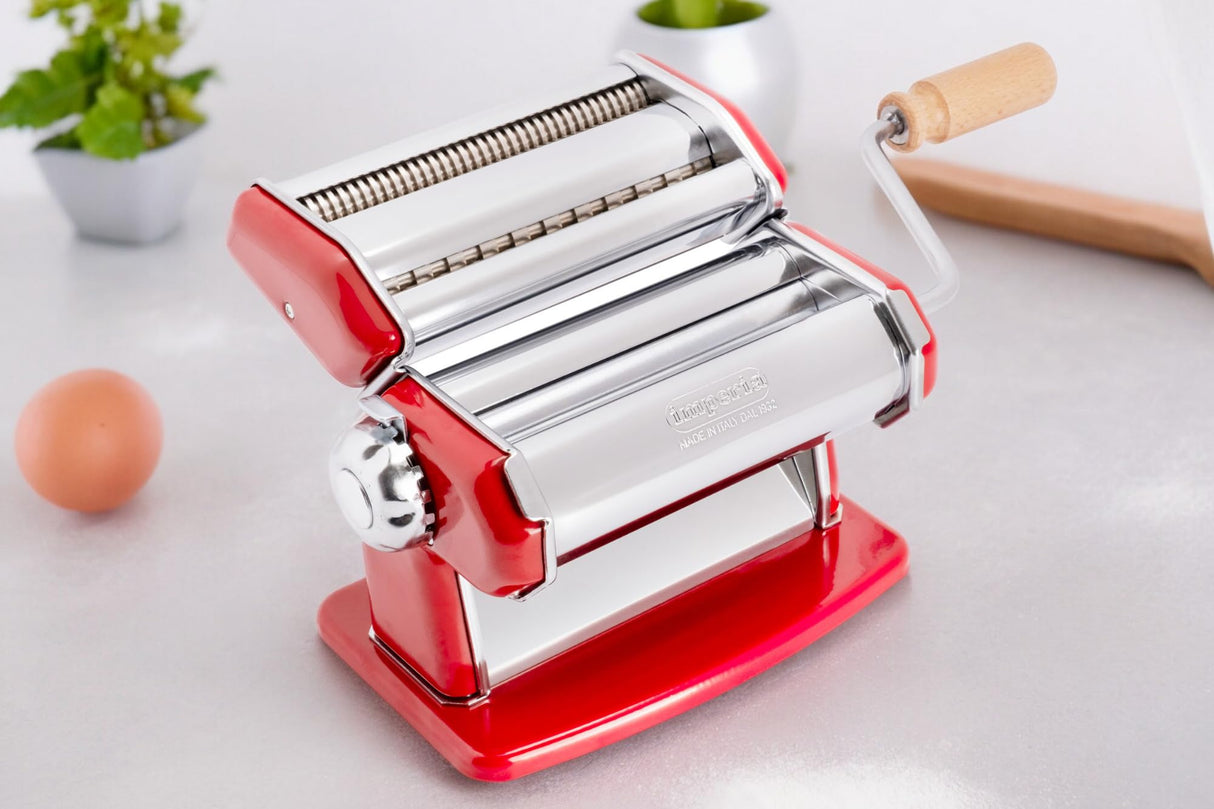 Imperia IPasta Línea Clásica. Máquina para pasta. 100% Made in Italy. Máquina de pasta fresca en acero. Laminadora manual con manivela. Crea láminas para lasagne, tagliolini, fettuccine.