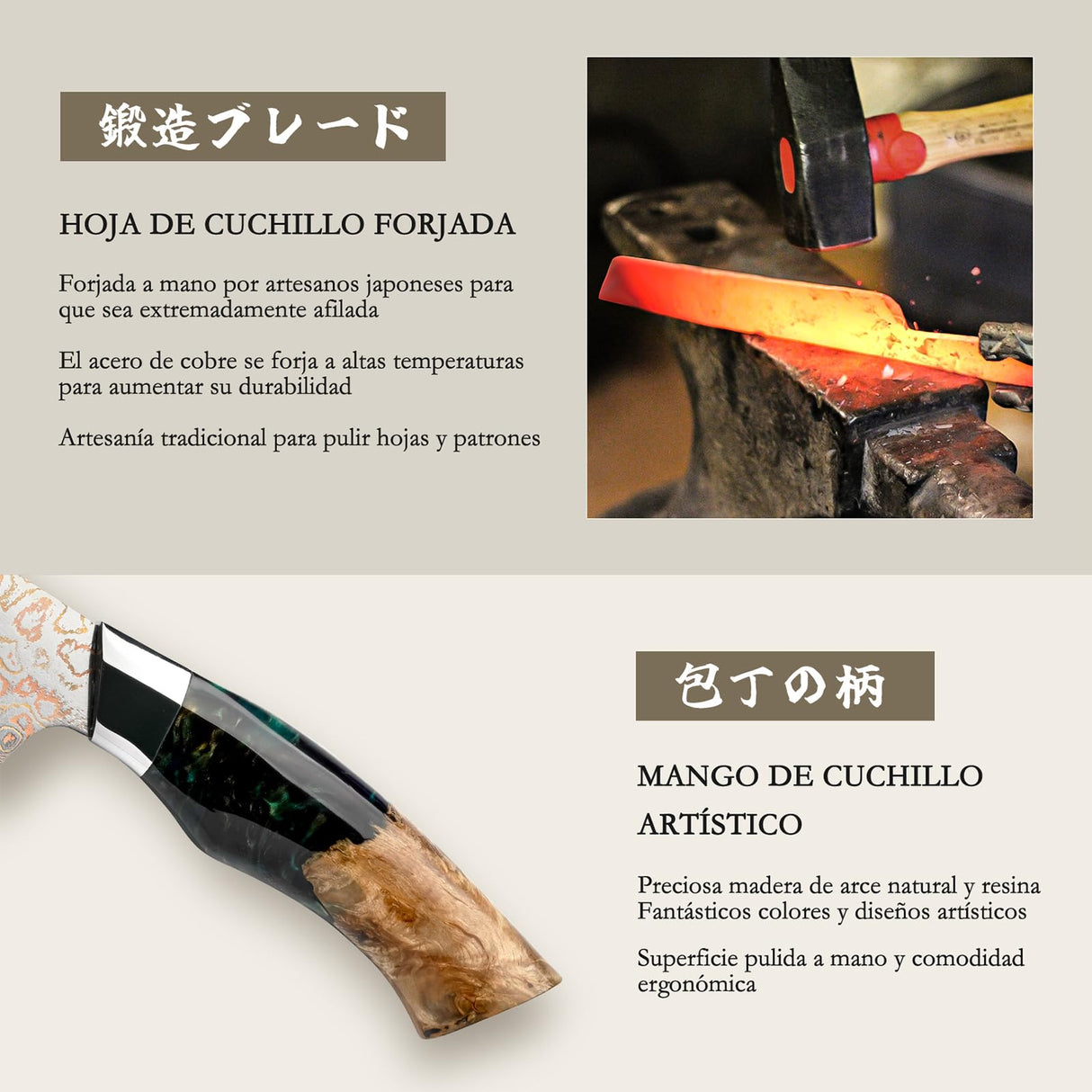 SHAN ZU Cuchillo Nakiri Damasco de Cobre y Acero 33 capas, Cuchillo de Cocina Damas, Cuchillo para Verdura Japonés Forjado a Mano con Mango de Madera de Arce - VENUS Series