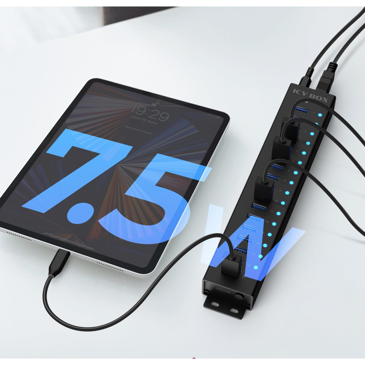 ICY BOX IB-HUB1717-U3 - Concentrador USB (17 Puertos), 16 Puertos USB y 1 Carga USB, USB 3.2 Gen 1 (5 Gbps por Puerto), con Fuente de alimentación de 96 W, USB-A, Aluminio, IB-HUB1717-U3