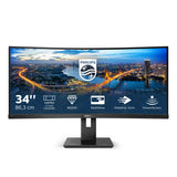 Philips 345B1C Monitor 34 Pulgadas UWQHD Curvo, 100Hz, VA, 5 ms GtG, Adaptive Sync., Altura Ajustable, Altavoces (3440x1440, 2X HDMI 2.0, 1x DP 1.2, USB-Hub), Negro