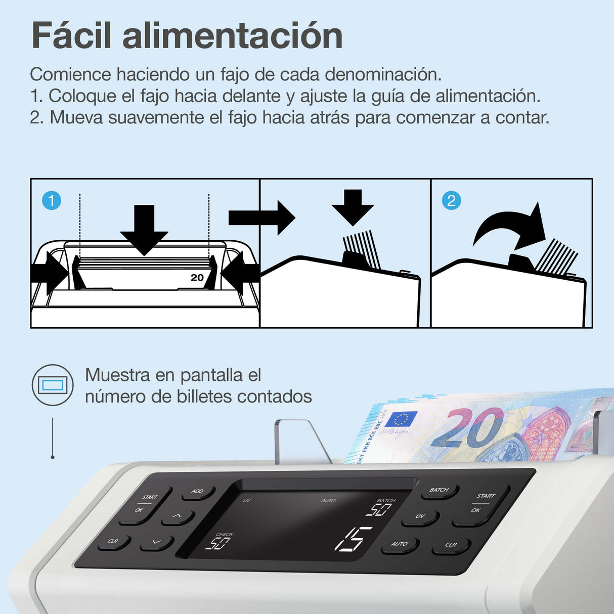 Safescan 2210 Contadora de Billetes para Billetes Clasificados, Contadora detectora de Billetes Falsos en 2 Puntos, Máquina para Contar Billetes Clasificados de Todas Las divisas