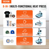 VEVOR 5 en 1 Máquina de Prensado por Calor con Prensa de Vaso de 887 ml, 380 x 380 mm, Prensa Térmico con Giro de 360° con Control Digital Preciso para Camisetas, Tazas, Sombreros y Platos, Verde