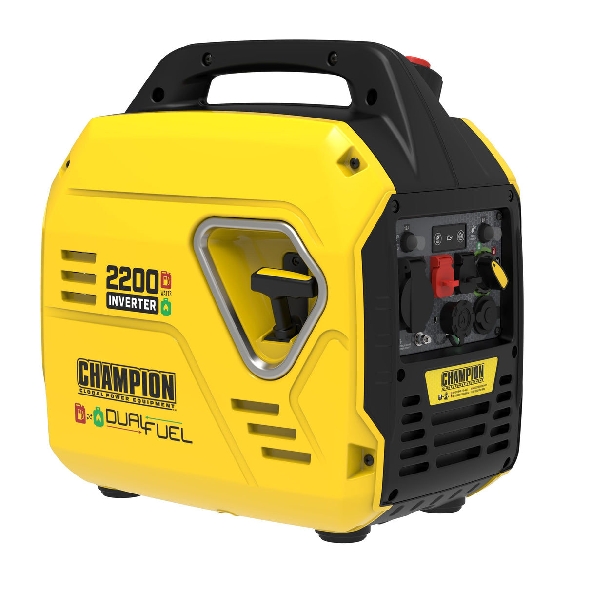 Champion 2200 "The Mighty Atom" (generador de combustible dual GLP/gasolina, 2,2 kW, con indicadores LED, con modo ECO) 92001i-DF-EU