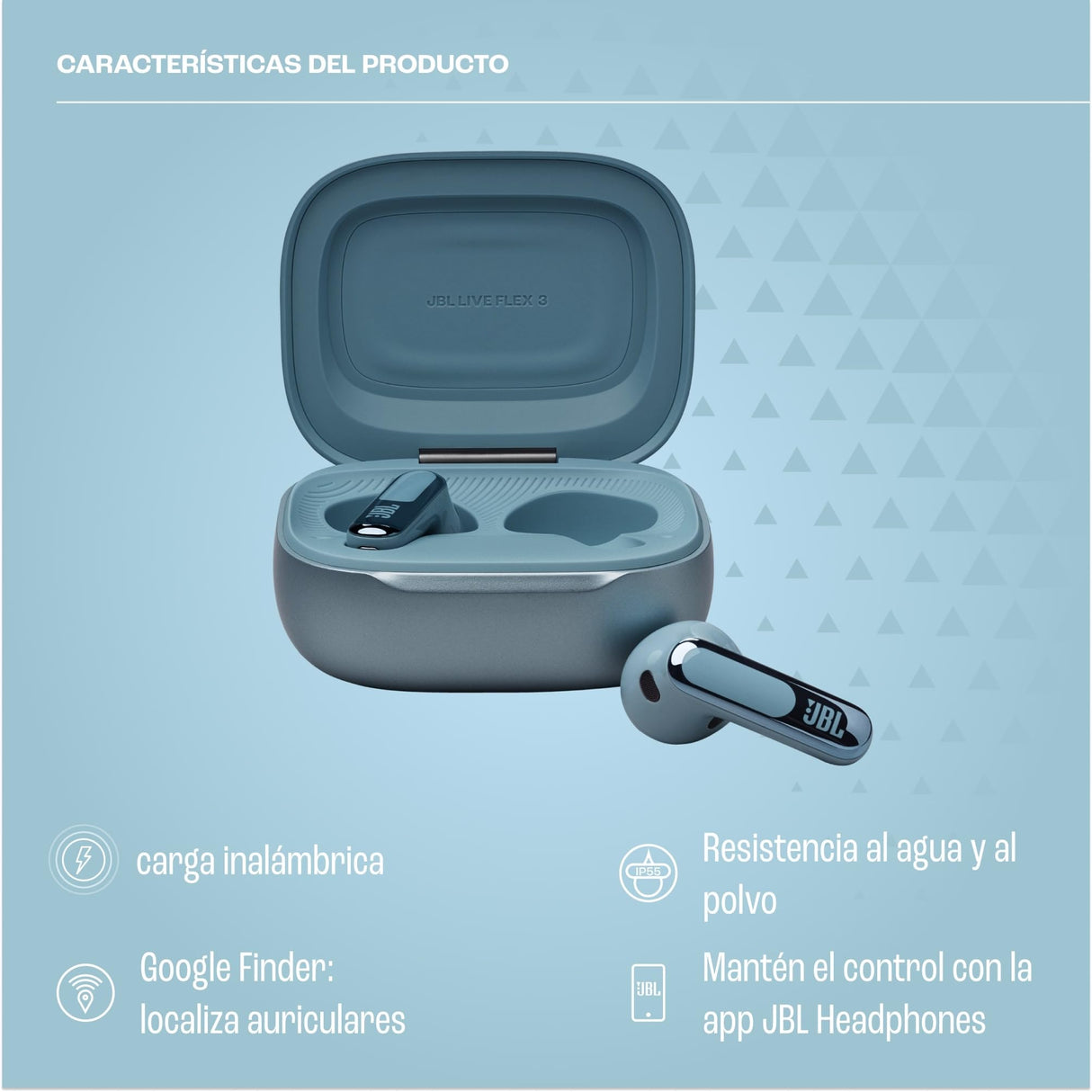 JBL Live Flex 3 Auriculares inalámbricos de botón True Wireless con cancelación de ruido adaptable, hasta 50 horas de reproducción, Bluetooth, audio de alta resolución, azul