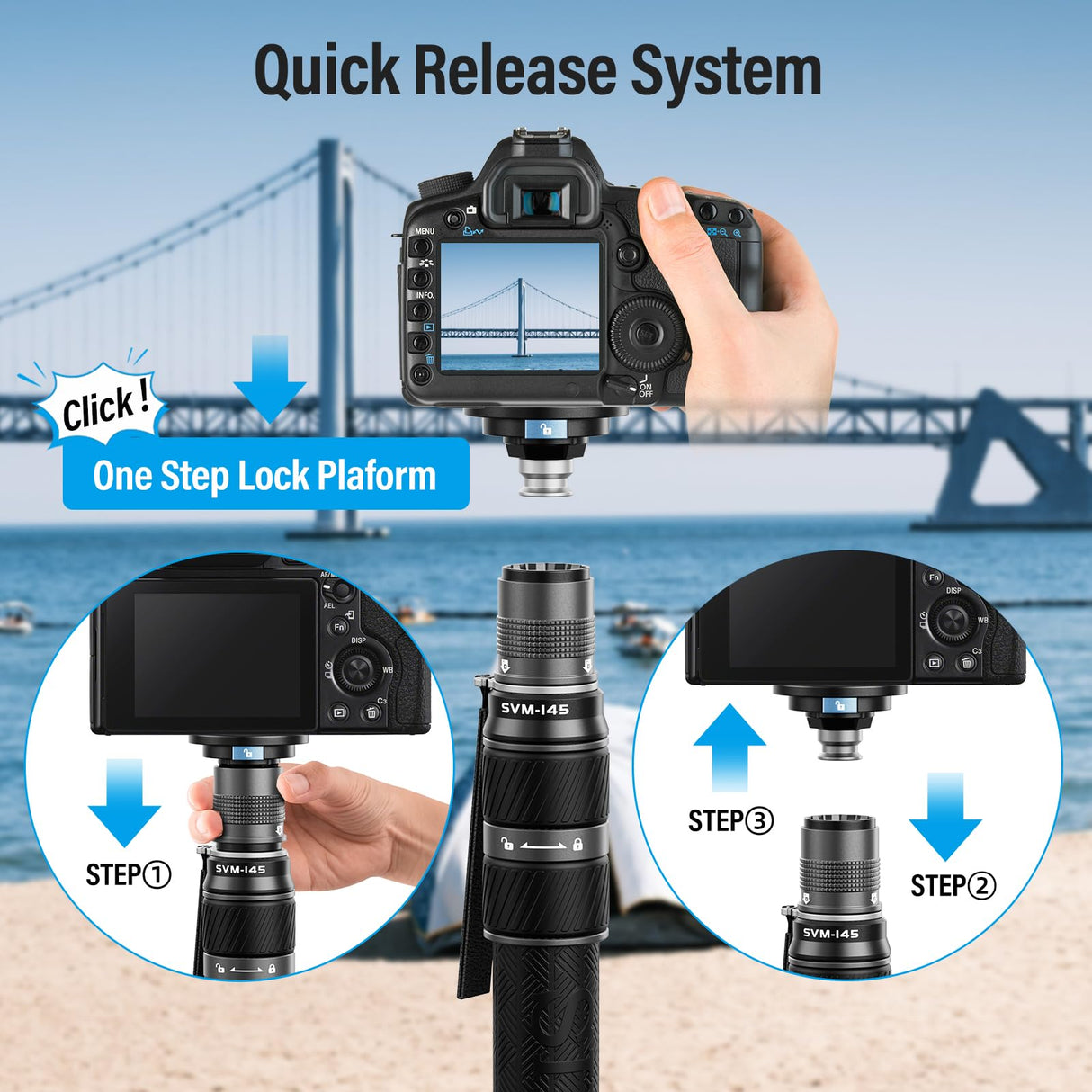 SIRUI Monopié para Cámara SVM-145, Monopié de Fotografía de Carbono de 145cm con Pies, Ajuste Rápido de Altura en un Solo Paso, Monopié de Viaje para DSLR, Carga Máxima 22 Libras