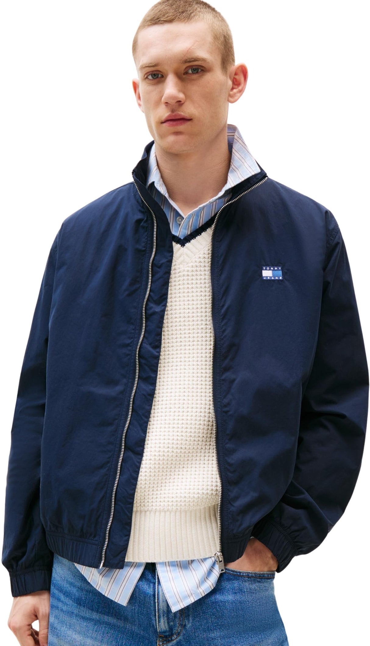 Tommy Jeans Cazadora de entretiempo Hombre Essential con cuello alto, Azul (Dark Night Navy), XL