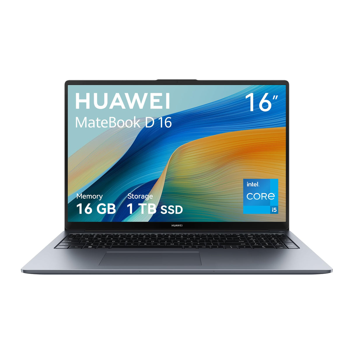 HUAWEI MateBook D16 Laptop, Pantalla FullView de 16 Pulgadas, Procesador Intel Core i5-13420H, 16GB de RAM, SSD de 1TB, Windows 11 Home, Cuerpo Ligero de 1,72 kg, Space Gray