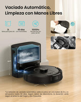 Vexilar W11 Robot Aspirador y Fregasuelos con Potente Succión 6000Pa, Robot Aspirador con Sistema de Navegación Láser Inteligente, Mapeo Inteligente, Base Autovaciado, Negro