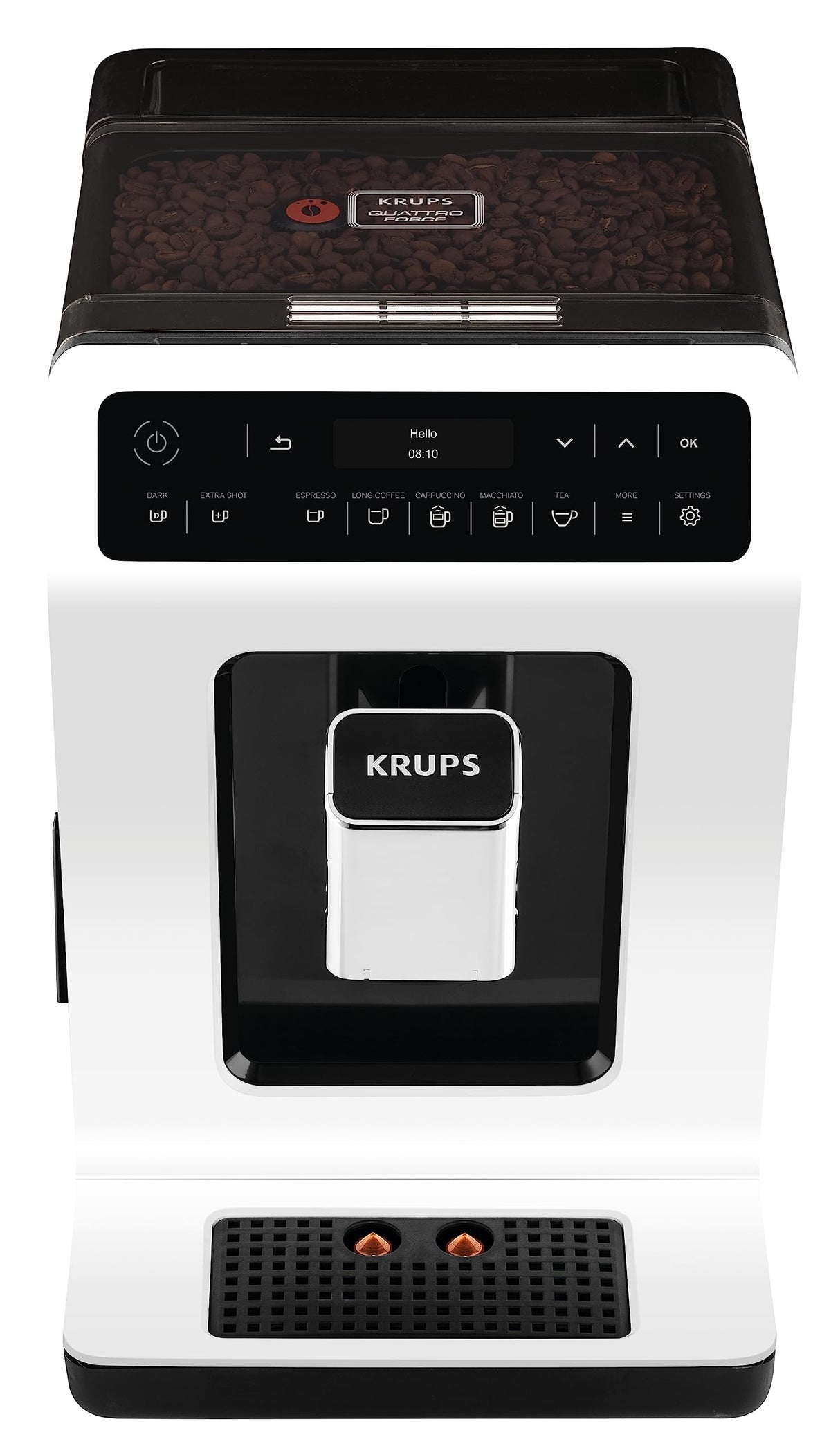 Krups Evidence EA8901 Independiente Totalmente automática Máquina espresso 2.3L 2tazas Blanco - Cafetera (Independiente, Máquina espresso, 2,3 L, Molinillo integrado, 1450 W, Blanco)