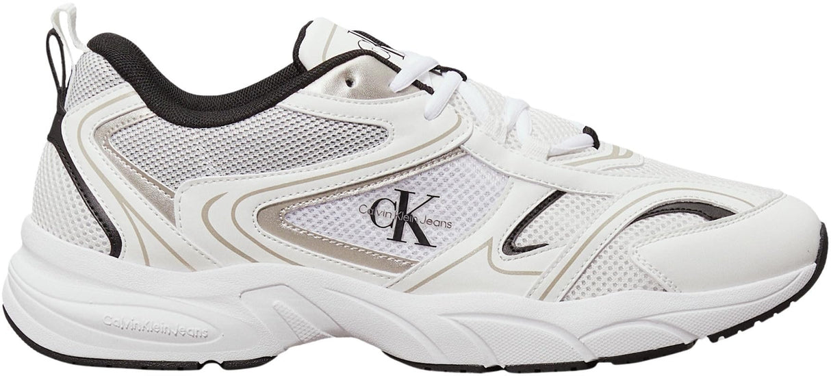 Calvin Klein Runner Sneaker Hombre Retro Tennis Mesh Calzado Deportivo, Blanco (Bright White/Black), 40