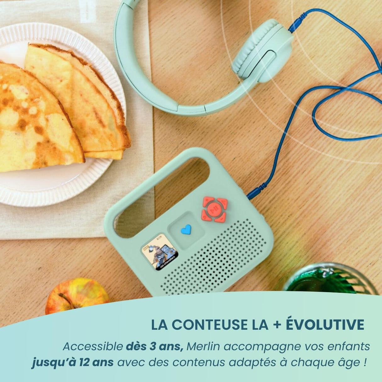 MERLIN - Caja de Historias con 1000 títulos incluidos - Contenido Bayard Milan & Radio France - 3-12 años - Verde Almendra - Versión 2