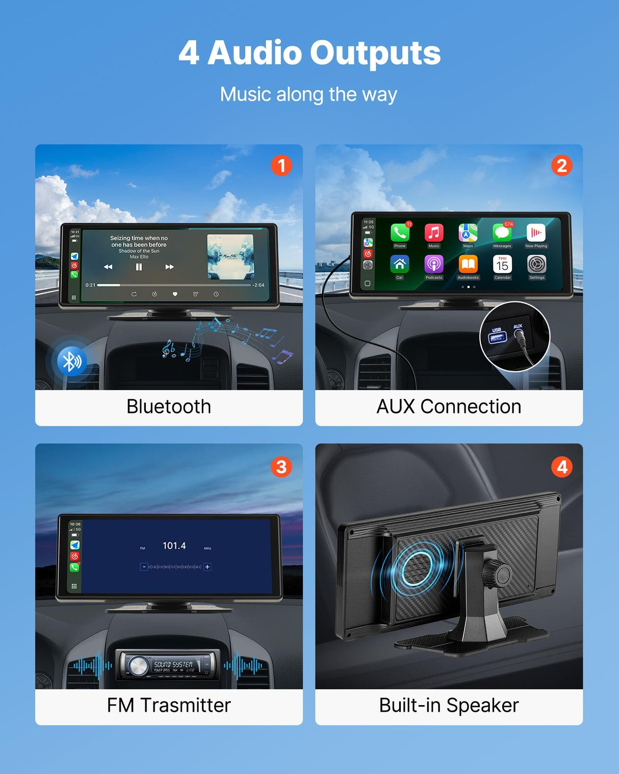 VEVOR Estéreo Inalámbrico HD para Coche, con Pantalla Táctil Compatible con Apple CarPlay y Android Auto, con Control de Voz, Enlace Espejo, Bluetooth, Navegación GPS, 245 x 97 x 30 mm, Negro