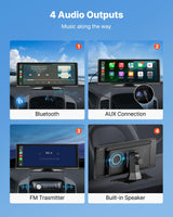 VEVOR Estéreo Inalámbrico HD para Coche, con Pantalla Táctil Compatible con Apple CarPlay y Android Auto, con Control de Voz, Enlace Espejo, Bluetooth, Navegación GPS, 245 x 97 x 30 mm, Negro