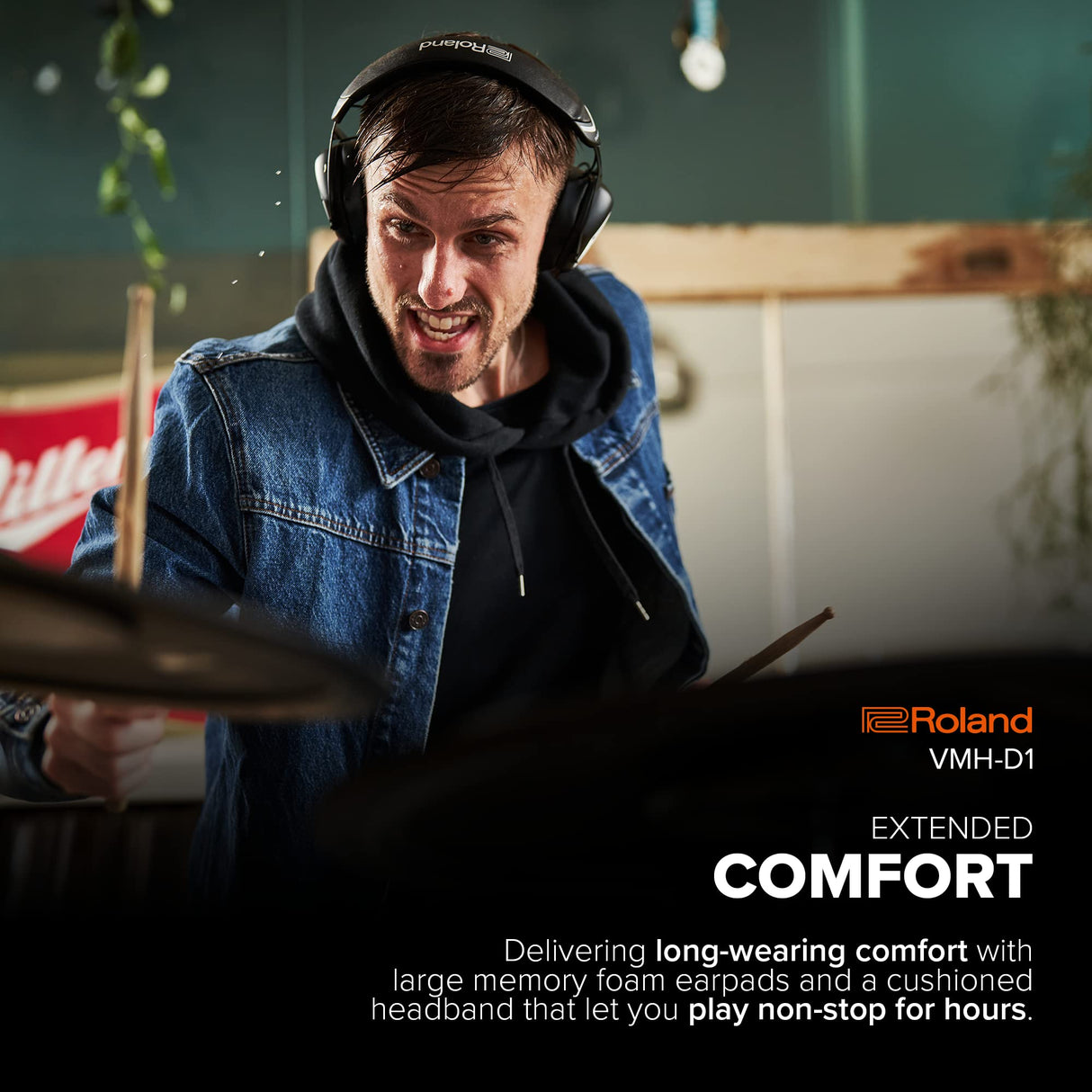 Auriculares para V-Drums Roland VMH-D1 | Diseñados por Roland y V-MODA para V-Drums y todos los kits de batería electrónica | Sonido inmersivo | Confort prolongado