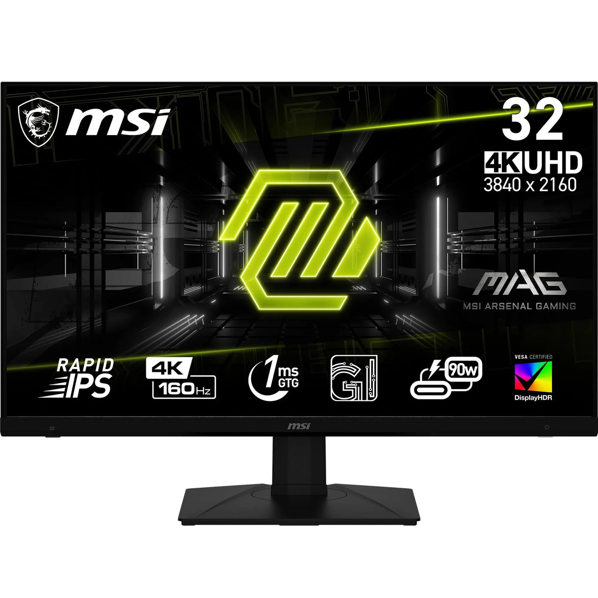 MSI mag 322UPF Monitor UHD Gaming 32", Panel IPS rápido 3840x2160, GtG 160 Hz/1 ms, sRGB 125,7%, diseño sin Marcos, DisplayHDR 400, DP 1.4a, USB Type-C (DP alt., c/DP de 90 W), HDMI