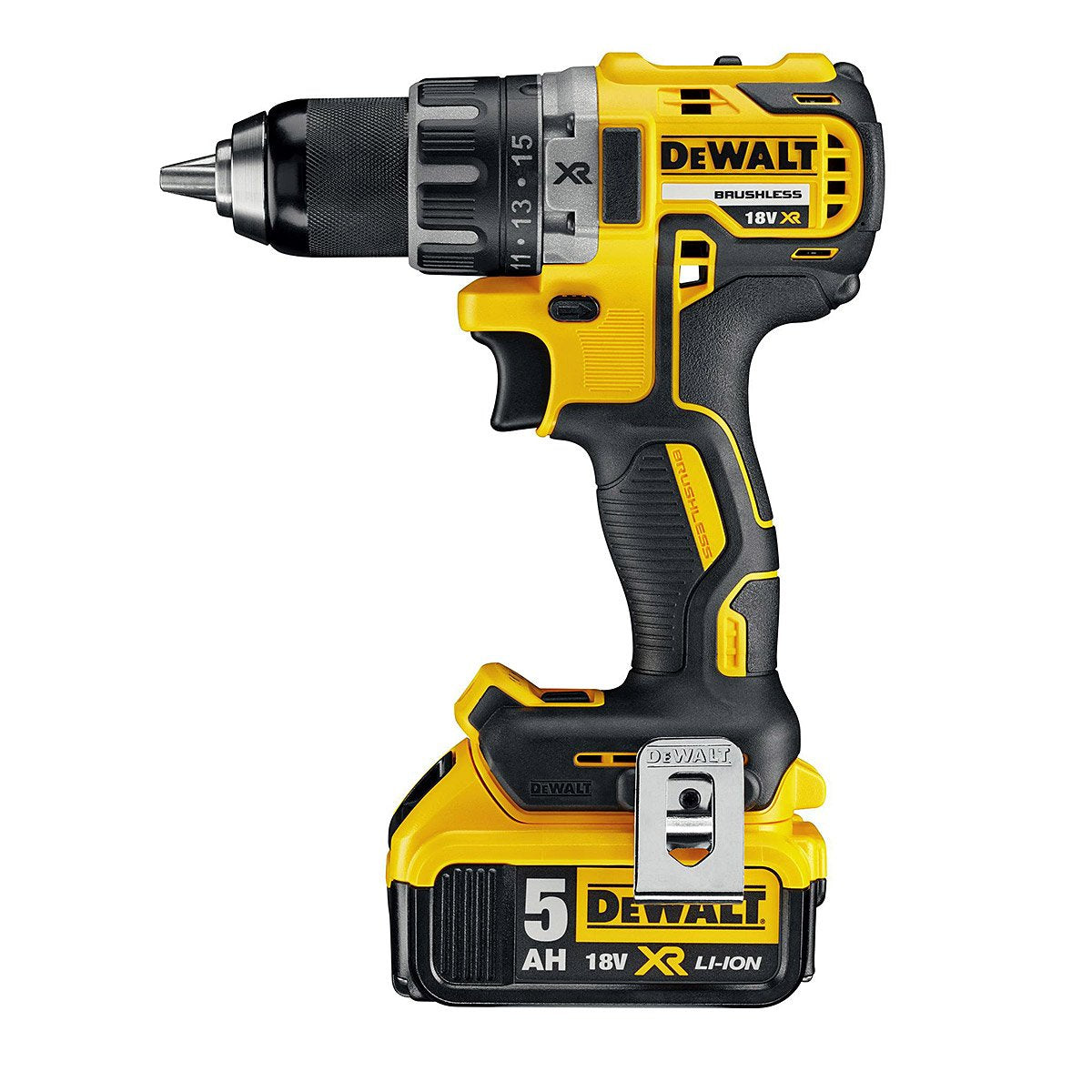 DeWALT DCD791P2-QW - Taladro Atornillador sin Escobillas XR 18 V 13 mm 70 Nm con 2 Baterías Li-Ion 5.0 Ah con Maletín Tstak, 235 W, 18 V, Negro/Amarillo