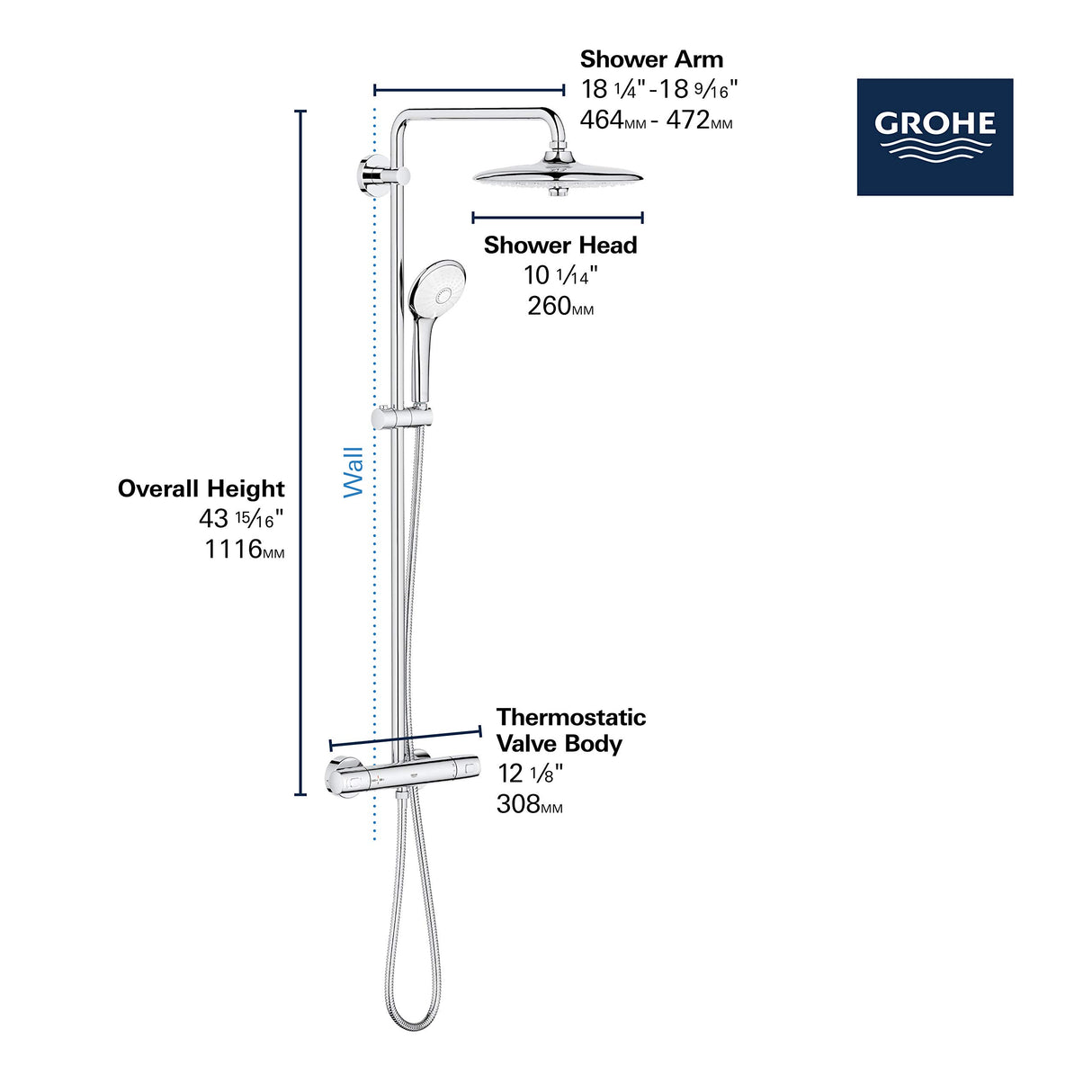 GROHE Euphoria 260 Cooltouch 26128002 Starlight - Sistema de ducha termostático (cromado)