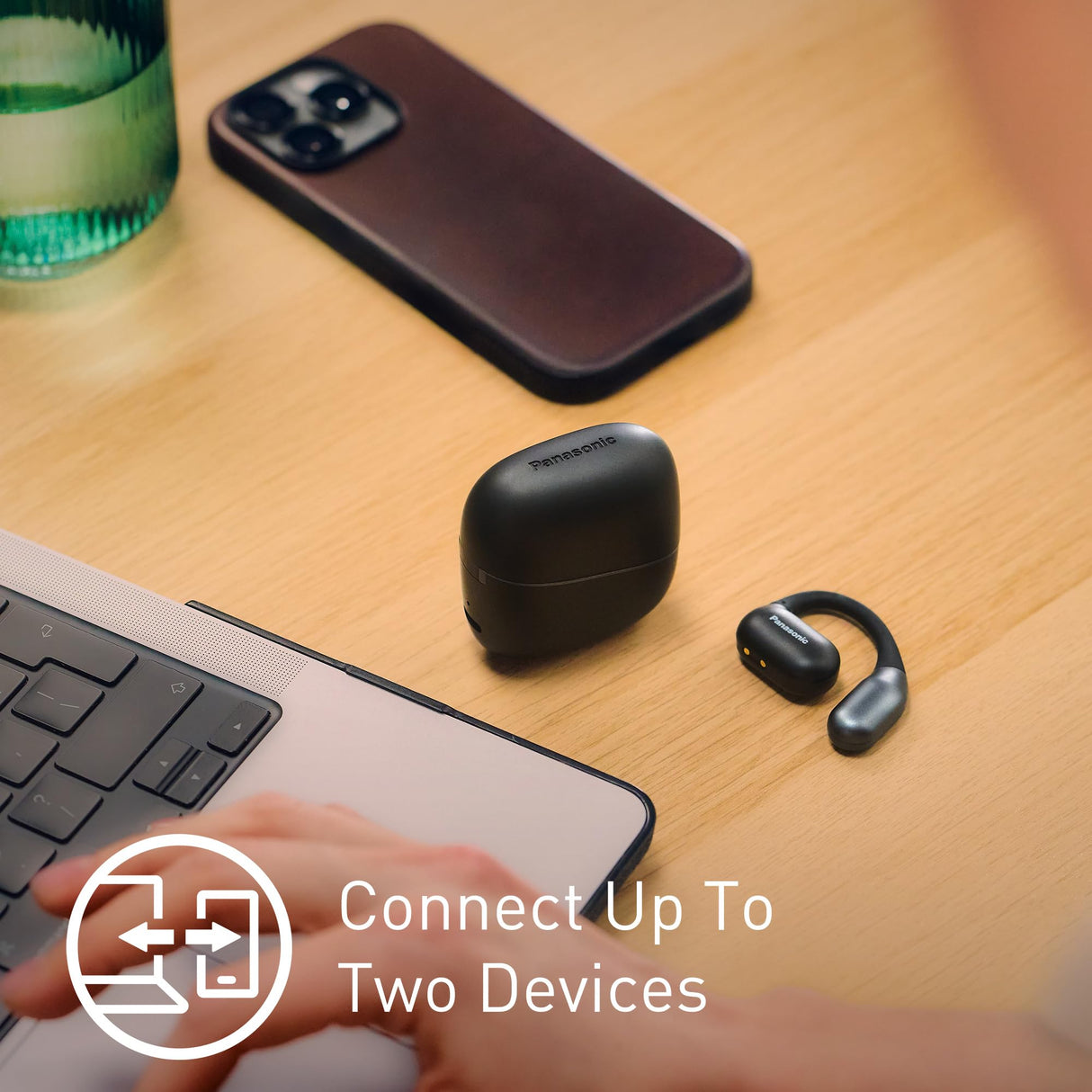 Panasonic RB-F10DE-K Audífonos inalámbricos de Oído Abierto, Audífonos Bluetooth con Micrófono ENC, 25 Horas De Reproducción, Bluetooth 5.4, IPX4, Controles Táctiles, Negro