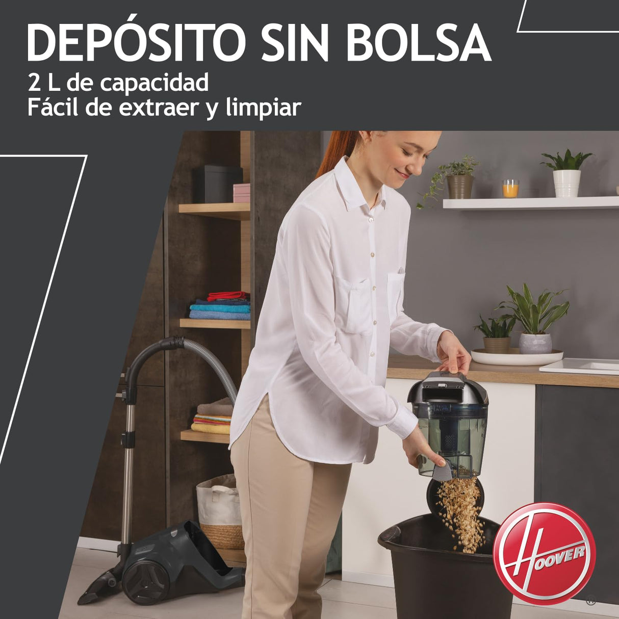 Hoover 39002259 H-Power 300 HP320PET, Aspiradora sin Bolsa Trineo, Tobera Turbo Pelo Mascotas y Tapicería, Compacta, Ciclónico, Selfdust Clean, 850W, Filtro Epa, 75dba, Cable 7 m, Negro, Depósito 2 l