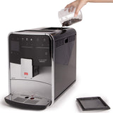 Melitta Barista T Smart F831-101, Cafetera Superautomática con Molinillo Silencioso, App Connect, Pantalla Táctil, 18 Recetas, 15 Bares, 1450 W, 1.8 litros, Acero inoxidable, Plata/Negro